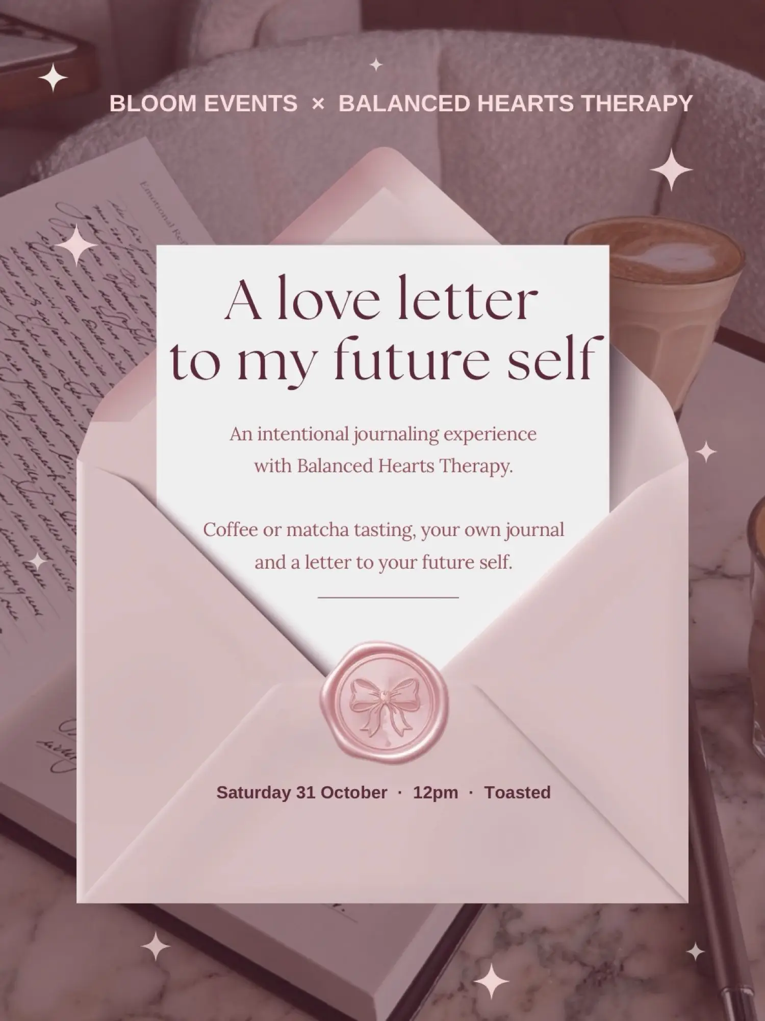 Handwritten notes tied with white ribbon and baby's breath