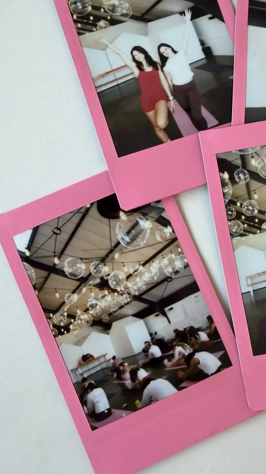 Instant photos of the studio and two women in Bloom colours